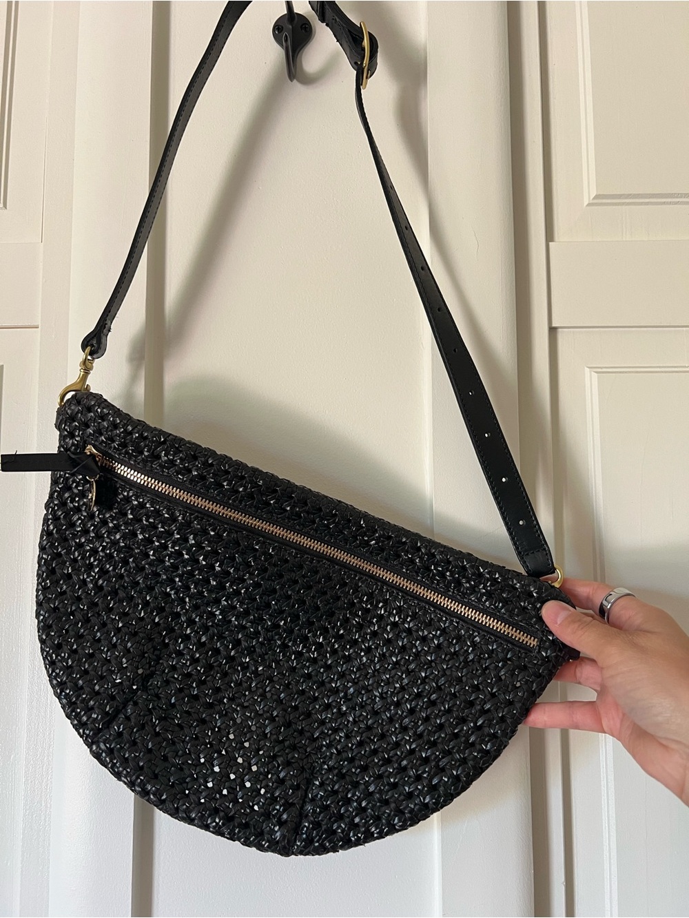 Clare V. Rattan Grande Fanny Black Leather